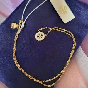 Tory Burch White & Gold Pendant Necklace
